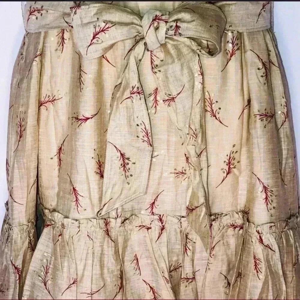 🆕Senlis Red & Gold Leaf Stephanie Tiered Ruffle Tie-Waist Sleeveless Dress S🆕 - Picture 8 of 11